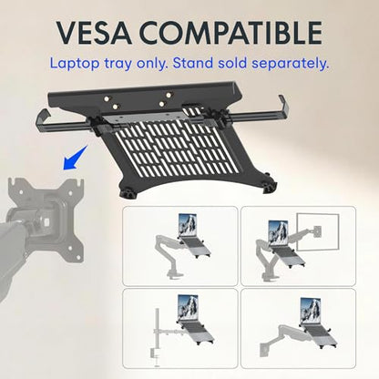 FLEXISPOT Laptop Tray for Monitor Arm, VESA Mount 75x75&100x100mm, Fits Laptops up to 17.3in, Notebook Tray with Lockable Clips for Home Office- Black