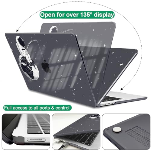 for 2022 2023 2024 2025 2026 MacBook Air 13 inch Case M5 A3449 M4 A3240 M3 A3113 M2 A2681 Cover, Glitter Black Printed Pattern Plastic Hard Shell Case for Mac Air 13 M5 2026, Astronaut Earth - color: Astronaut Earth