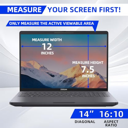 ZOEGAA 4-way 360° Laptop Privacy Screen 14 inch 16:10 Aspect Ratio. | Screen Size is 12 in Wide and 7.5 in High; Removable; Compatible With HP Dell Lenovo Samsung Thinkpad; - size: 14 in 16:10