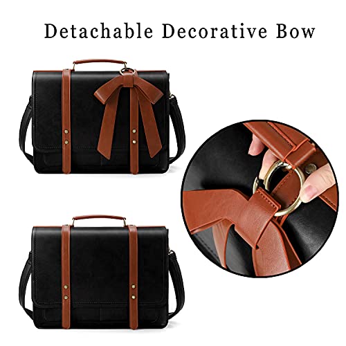 ECOSUSI Women Briefcase PU Leather Laptop Bag Large Shoulder College Satchel Bagfit 15.6" Laptop - color: Black & Brown