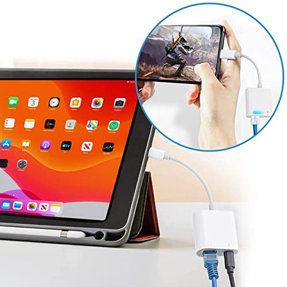 USB-C Ethernet Adapter with Charging - Portable LAN Network Adapter Compatible for iPhone 15 Pro/Max/Plus, MacBook Pro/Air 2018, Samsung, iPad and More