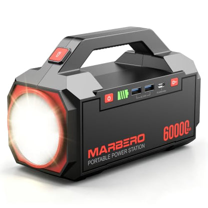 MARBERO Power Bank 60,000mAh Portable Power Station 222Wh with 60W PD Fast Charge & LED Light for Home Backup Outdoor Camping RV Travel and Emergency Power Supply - color: Red Black