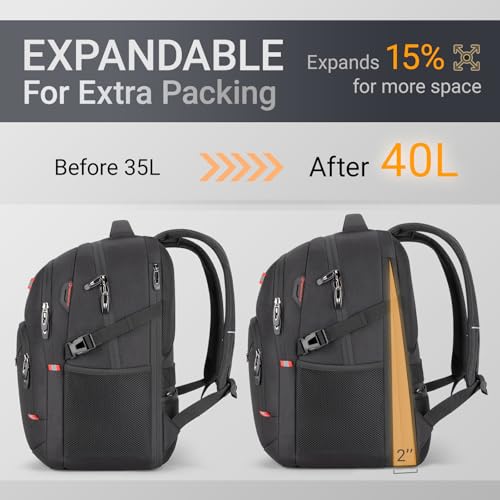 40L Expandable Laptop Backpack, Anti-thief Travel Backpack, Airline Approved Business Waterproof Carry on Luggage, Fits 15.6" Laptop for Men Women - color: Black, size: 15.6 inches