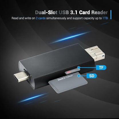 JJC UHS-II SD MicroSD USB Card Reader, Transfer Speed up to 312MB/s, Black | SD Card Adapter, 3-in-1 USB-A USB-C Micro USB Connection Port, Compatible with Computer, Laptop, OTG Enable Phone & Tablet - color: Black