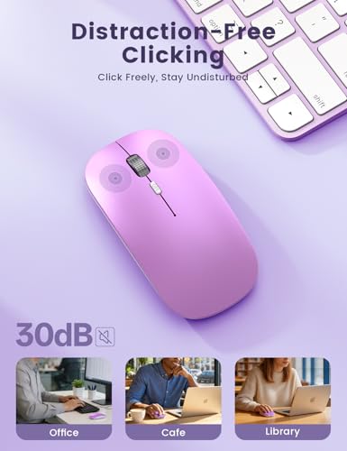 SABLUTE Bluetooth Mouse for Mac, Tri-Mode Silent Wireless Mouse, Orchid | Bluetooth 5.2 + 2.4GHz, Connect 3 Devices, Silent Click, USB-C Charging, 3 DPI Levels, MacBook, iPad & Windows Compatible - color: Orchid