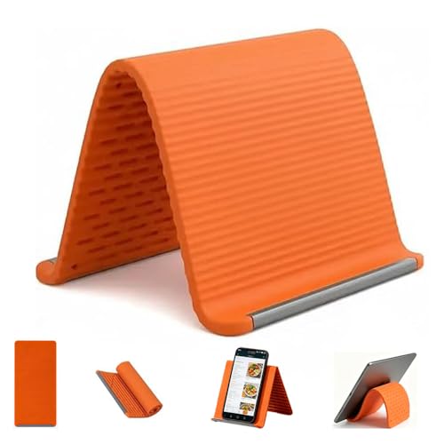 Flexible Silicone Phone Stand with Aluminum Strip, Foldable Adjustable Anti-Slip Holder, Multi-Angle Desktop Stand for Phones/Tablets, Portable Rollable Desk Accessory for Home，Office，Travel (Orange) - color: Orange