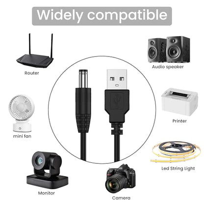 Meliya USB to DC 5V Power Cord, USB-A Male to DC 5.5mm x 2.1mm Power Plug Connector Charge Barrel Jack Power Cable, 2Pack-3.3ft