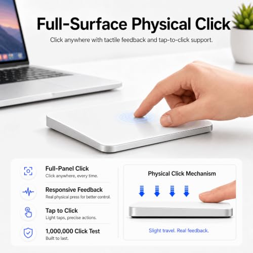 Wireless Trackpad for Mac & Windows with 2.4G USB, 7.5” Glass Surface Touchpad High Precision Multi-Gesture Control, Rechargeable & Portable Track Pad for Computer, MacBook, iMac, Laptop, PC