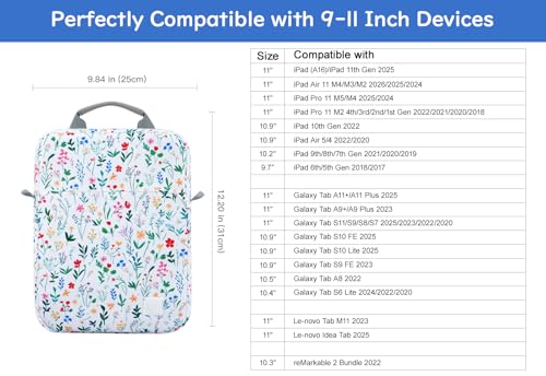 Dadanism 9-11 Inch Tablet Sleeve Bag Carrying Case with Shoulder Strap | Fits iPad (A16) 11", iPad 10th Gen 10.9", iPad Air M4/Pro M5 11", iPad 9/8/7th 10.2", Galaxy Tab A11+ 11", Blooming Bouquet - color: Blooming Bouquet, size: 9-11 Inch