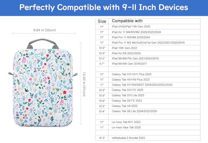 Dadanism 9-11 Inch Tablet Sleeve Bag Carrying Case with Shoulder Strap | Fits iPad (A16) 11", iPad 10th Gen 10.9", iPad Air M4/Pro M5 11", iPad 9/8/7th 10.2", Galaxy Tab A11+ 11", Blooming Bouquet - color: Blooming Bouquet, size: 9-11 Inch