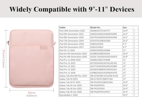 TiMOVO 9-11" Tablet Sleeve Bag Carrying Case with Strap, Pink | Fits iPad A16 11", Pad Air 11/5th & 4th 10.9", 10th Gen/10.2", Galaxy Tab A11 Plus, Multi-Pocket, Handle, Padded Protection - color: A-Pink, size: 9-11