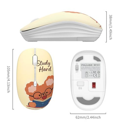 FMOUSE Cute Wireless Mouse, Bluetooth & 2.4GHz Dual Mode with USB Receiver, Silent Click, AA Battery Powered, for Students Kids Study School, Compatible with Laptop Mac iPad PC (Study Buddy Bear) - color: Study Buddy Bear