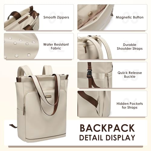 GOLF SUPAGS Convertible Laptop Backpack for Women Casual Daypack Notebook Tote Bag for Work College Travel Leisure (Apricot) - color: Apricot