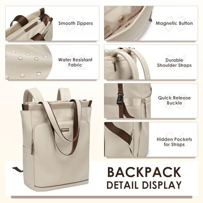 GOLF SUPAGS Convertible Laptop Backpack for Women Casual Daypack Notebook Tote Bag for Work College Travel Leisure (Apricot) - color: Apricot