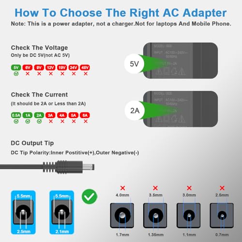 5V 2A Power Supply Adapter 5V 2A Power Supply 100V-240V AC Power Adapter Wall Charger for CCTV Cameras, Routers, Modems, Clocks, Printers, LED Lights, Cordless Phones, Set-Top Boxes