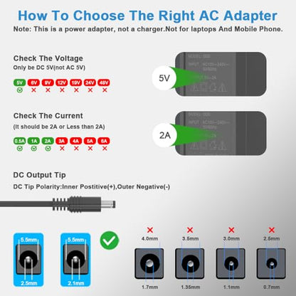 5V 2A Power Supply Adapter 5V 2A Power Supply 100V-240V AC Power Adapter Wall Charger for CCTV Cameras, Routers, Modems, Clocks, Printers, LED Lights, Cordless Phones, Set-Top Boxes