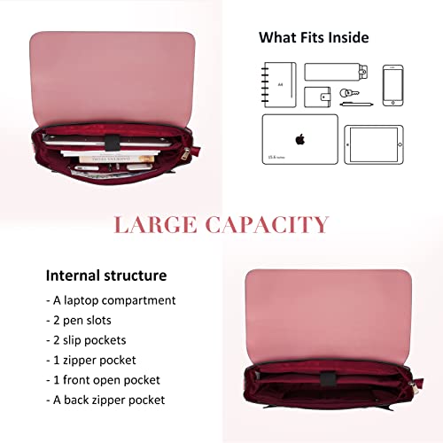 ECOSUSI Laptop Bag for Women Vegan Leather Messenger Bag Fashion Briefcase Computer Satchel Bag - color: Pink