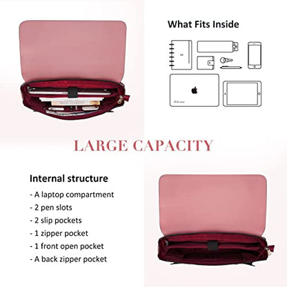 ECOSUSI Laptop Bag for Women Vegan Leather Messenger Bag Fashion Briefcase Computer Satchel Bag - color: Pink