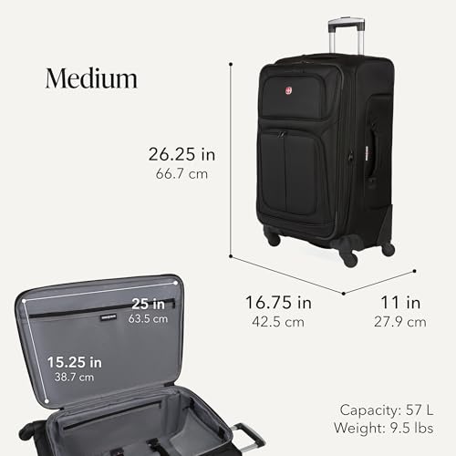 SWISSGEAR Sion Softside Expandable Spinner Luggage Durable Lightweight Travel Suitcase, Black, 3-Piece Set (Carry-On/Medium/Large) - color: Black, size: 3-Piece Set (Carry-On/Medium/Large)