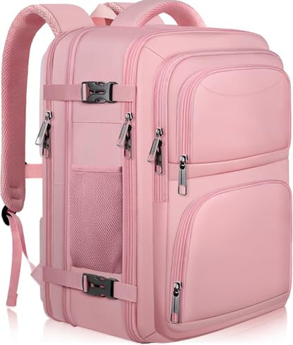 Travel Backpack for Women, 52L Carry On Backpack, Extra Large Expandable Travel Bag, 18.4 Inch TSA Flight Approved Luggage Personal Item Size with, Teacher Business Daypack, Pink - color: Pink