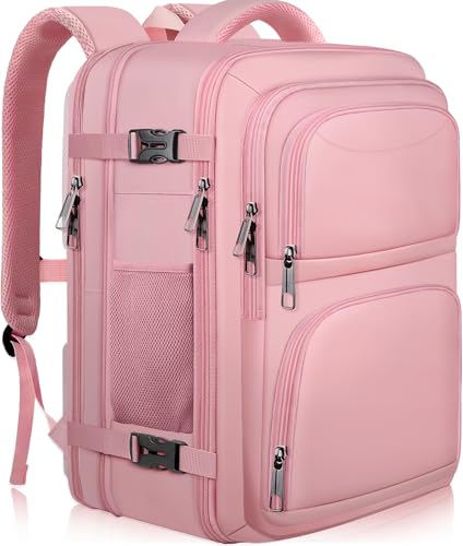 Travel Backpack for Women, 52L Carry On Backpack, Extra Large Expandable Travel Bag, 18.4 Inch TSA Flight Approved Luggage Personal Item Size with, Teacher Business Daypack, Pink - color: Pink