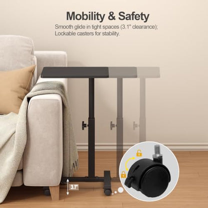 TUTOTAK C Table End Table Adjustable Height, TV Tray Table for Small Spaces | 360°Swivel casters, Slide Under Couch Side Table, Sofa Bedside Table for Living Room, Bedroom, Black TB01BK099 - color: Black