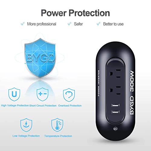 300W Car Power Inverter DC 12V to 110V AC Converter – Dual AC Outlets & Dual 2.4A USB Fast Charging Ports, Cigarette Lighter Adapter for Phones, Tablets, Laptops on Road Trip