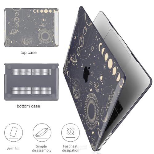 for 2022-2024 2025 2026 MacBook Air 13 inch Case M5 A3449 M4 A3240 M3 A3113 M2 A2681 Cover, Glitter Black Printed Pattern Plastic Hard Shell Case for Mac Air 13 M5 2026, Total Lunar Eclipse - color: Total Lunar Eclipse