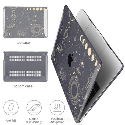 for 2022-2024 2025 2026 MacBook Air 13 inch Case M5 A3449 M4 A3240 M3 A3113 M2 A2681 Cover, Glitter Black Printed Pattern Plastic Hard Shell Case for Mac Air 13 M5 2026, Total Lunar Eclipse - color: Total Lunar Eclipse