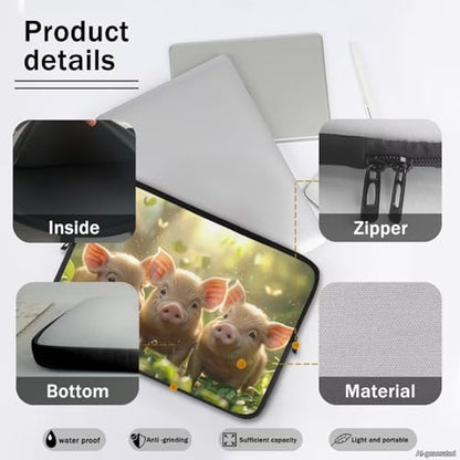 Pig Printed Laptop Bag for Women Men, Lightweight Laptop Case Bag Water Resistant Computer Case Bag 17 Inch Briefcase with Zipper, Easy to Carry Computer Carrying Cover - color: Pig-Green, size: 17 Inches