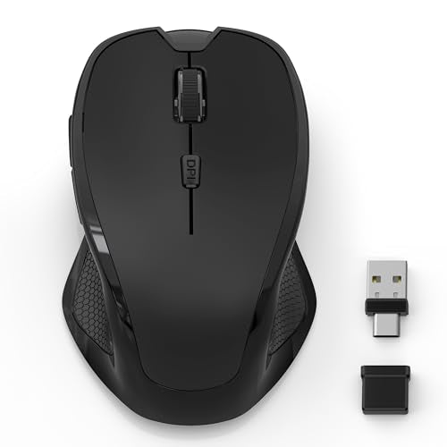 Wireless Bluetooth Mouse for MacBook, Laptop, iPad Air/Pro, Rechargeable Silent Optical Mouse with Jiggler, Dual Mode Bluetooth 5.2/3.0 & 2.4G USBA/USBC Type-C Receiver (Black) - color: BLACK