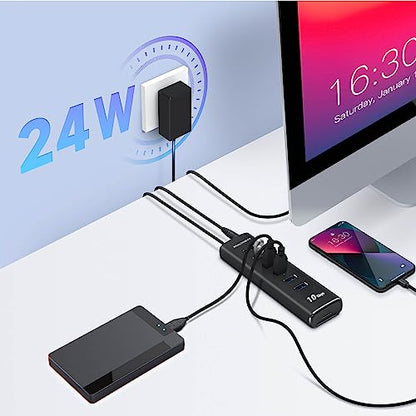 8-Port Powered USB 3.2 Hub 10Gbps with SD/TF Reader, RSH-A107D | USB Splitter with 6 USB-A 3.2 Gen 2 Data Ports, SD/TF Card Reader, 3.3ft USB Cable and 12V/2A Power Adapter for Laptop PC