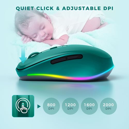 PEIOUS Wireless Mouse Jiggler - Keep Computers Awake, Dark Green | Rechargeable LED Mouse, Silent Clicks, Adjustable DPI and Random Movement Keep Computers Awake for Laptop/PC/Mac - color: Dark Green