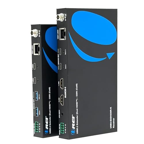 OREI USB Cat6 Extender, 2X Dual USB-C RS-232 Two-Way PoC Audio De-embedding | USB Extender Over Ethernet, USB Extender Over CAT5 – 5Gbps, Dual HDMI 4K60, Auto/Manual Host Switching, 3.5mm Audio - size: Upto 330 ft