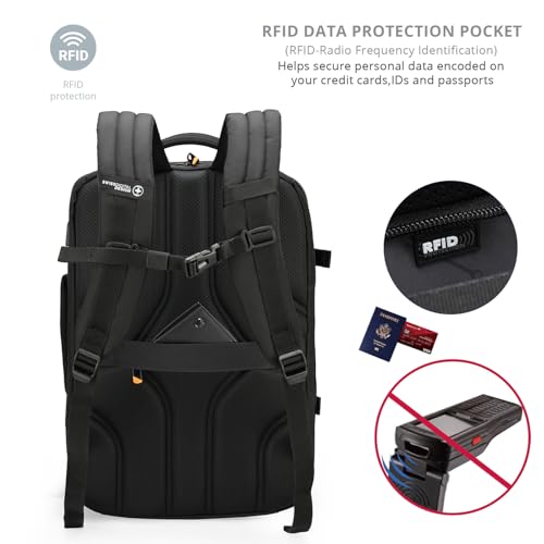 Swissdigital Design Travel Laptop Backpack 43l with USB Charging Port,TSA Friendly Flight Approved Carry-on Luggage Hand,Business Backpack,Large Weekender Bag Fits 17 Inch Laptop Black | SD1748-01 - color: Black