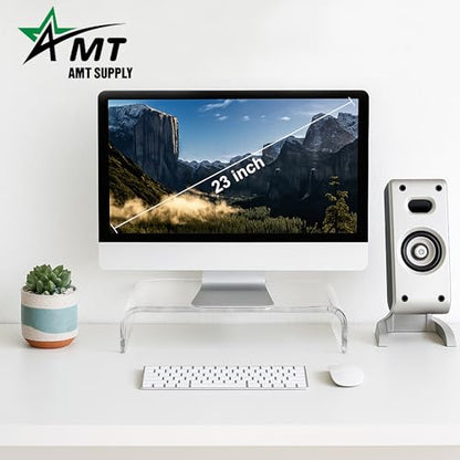 AMT Premium Acrylic Clear Monitor Stand Laptop/PC/Multimedia Monitor Riser for Home Office