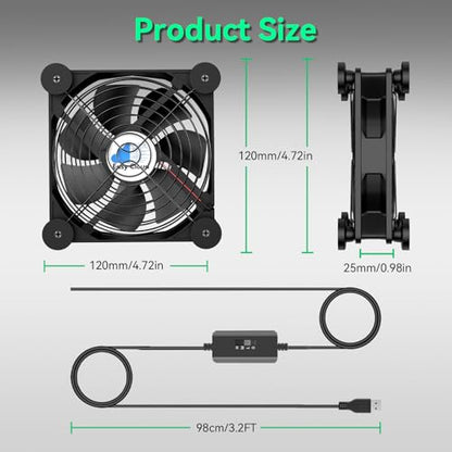 120mm USB Fan, USB Computer Fan with 3 Speeds Controller Small PC Cooling Fans for Cabinet Case Server TV Receiver Router DVR Xbox Cooler, 2Pcs - style: 2 Pcs