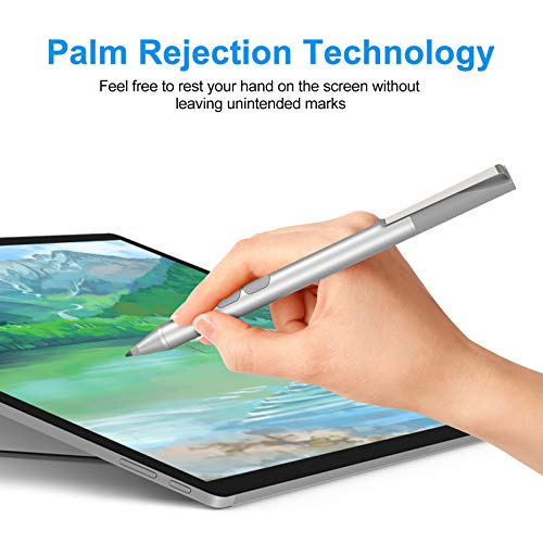 MPP Pen for HP Omnibook X Flip/Envy/Spectre/Pavilion x360 300 Day Battery | Palm rejection, 1024 pressure levels, tilt detection, 2 shortcut buttons, perfect for notes and professional drawing - color: platinum