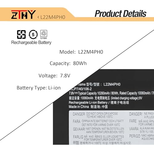 L22M4PH0 Laptop Battery for Lenovo YogaBook 9-13IRU8 82YQ 9-13IMU9 83FF | L22B4PH0 L22C4PH0 L22L4PH0 L22D4PH0 SB11N45421 5B11N45437 SB11K39336 5B11K39337 7.8V 80Wh - size: 9.33*3.74*0.26inch L22M4PH0