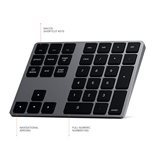 Satechi Bluetooth Extended Numeric Keypad (U.S. English Layout), Slim Rechargeable 34-Key Numberpad, for MacBook Air/Pro/Neo, iPad Air/Pro, iPad mini, Mac mini, iMac - Space Gray - color: Space Gray