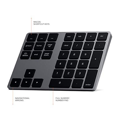 Satechi Bluetooth Extended Numeric Keypad (U.S. English Layout), Slim Rechargeable 34-Key Numberpad, for MacBook Air/Pro/Neo, iPad Air/Pro, iPad mini, Mac mini, iMac - Space Gray - color: Space Gray