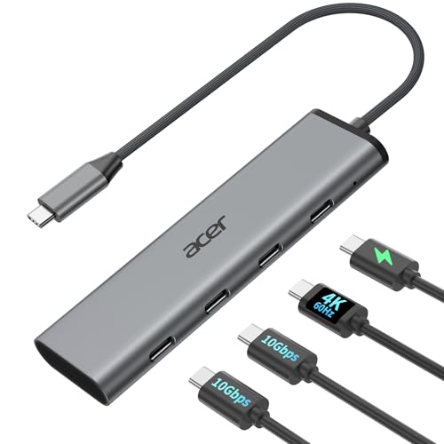 Acer 10Gbps USB C Hub with 4K@60Hz USB-C Display Output, 4-Port USBC Splitter with 100W PD, 2*USB-C 3.2 Data Transfer, USB C Dongle for Laptop, MacBook Neo/Pro/Air, iPad Pro and Type-C Devices