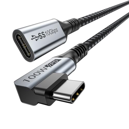 USB C Extension Cable, USBC Right Angle Extender Cord 6 FT USB 3.1(10Gbps) Male to Female 100W Fast Charging Cable Compatible for MacBook Pro/Air, Switch, Laptop, Tablet and Mobile Phone - size: 6.6FT