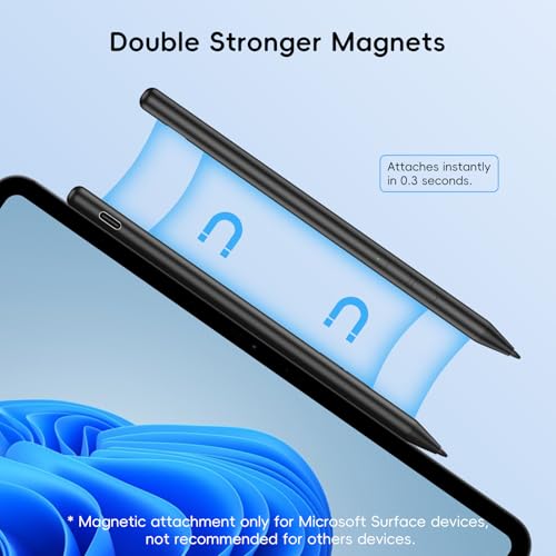 Rechargeable MPP 2.0 Tilt Pen for HP/Surface/Kobo, 4096 Pressure & Magnetic | Two Side Button, Palm Rejection Stylus for Surface Pro 11-3, Laptop/Book/Go/Studio for Students Artists Drawing Note-Taking - color: Black