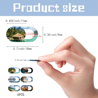 6Pcs 6 Styles Scenery Laptop Camera Cover Slide Beach Privacy Guard Accessories, Phone Front Camera Blocker 0.04 Inch Ultra Thin for Desktop Computer Tablet Notebook Mini PC Office Use - color: Scenery