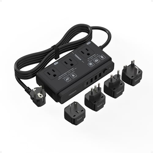 220V to 110V Converter, TESSAN Travel Voltage Converter with 4 USB Ports (1 USB C), 3 AC Outlet and EU UK AU IT Universal Travel Adaptor, Step Down Transformer Power Outlet Adapter Combo Black - color: Black