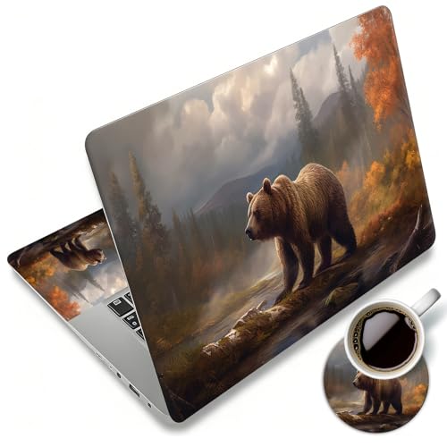 Laptop Skin Sticker Decal 12"-15.6" Universal Laptop/Notebook/Netbook Vinyl - Waterproof Scratch Resistant,Fits HP Dell Lenovo MacBook,2 Free Wrist Pads,Easy Apply & Remove,Bear Forest - color: Bear Forest