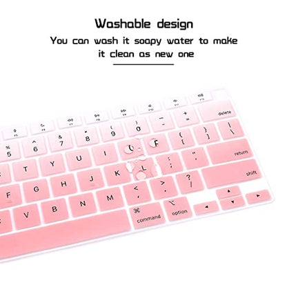 HRH English US Keyboard Cover for MacBook Air 13 A2337 2020 | M1 Chip Processor with Touch ID,Precise Fit,Dust Proof,Waterproof,Durable,Smooth Touch,Keyboard Accessories,Ombre Light Pink - color: Ombre light pink