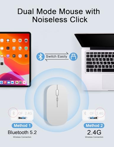 Wireless Keyboard and Mouse Combo, Rechargeable Bluetooth Keyboard & Wireless Mouse with 2.4 GHz USB Receiver, Compatible with iPad, Smartphone, PC, Laptop, Windows/iOS/Android - color: White and Blue