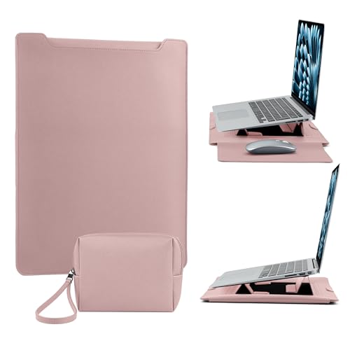 15-16 Inch Protective Laptop Sleeve with Stand, for MacBook Pro/MacBook Air | for MacBook Air 15" M5~M2; MacBook Pro 16" M5~M1, Pro/Max, Surface/ASUS/Lenovo, PU Leather Laptop Case (15"-16" Pink) - color: Pink, size: 15-16 Inch